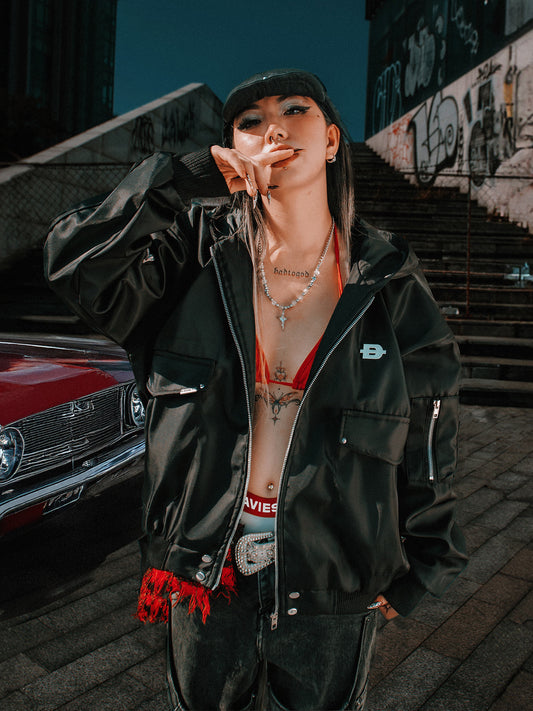Double Box Hooded Bomber Jacket