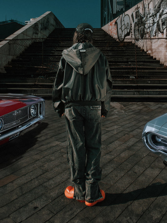 Double Box Hooded Bomber Jacket
