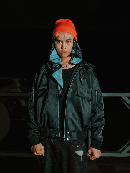 Double Box Hooded Bomber Jacket