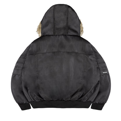 Black jacket with a hood on a white background