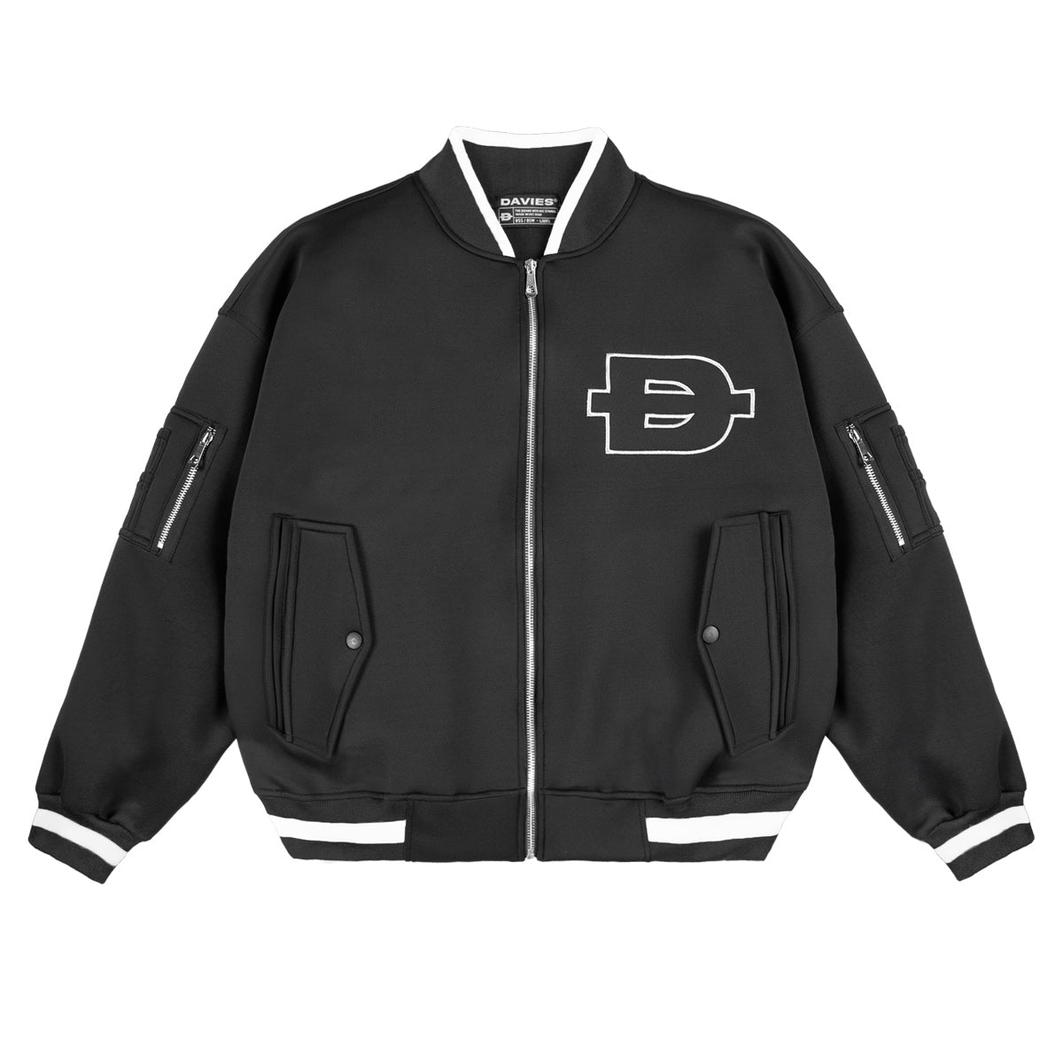 Black jacket with a logo on a white background