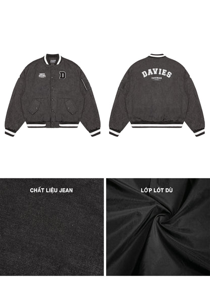 Black jacket with brand logo, fabric texture close-up, and material details on a white background