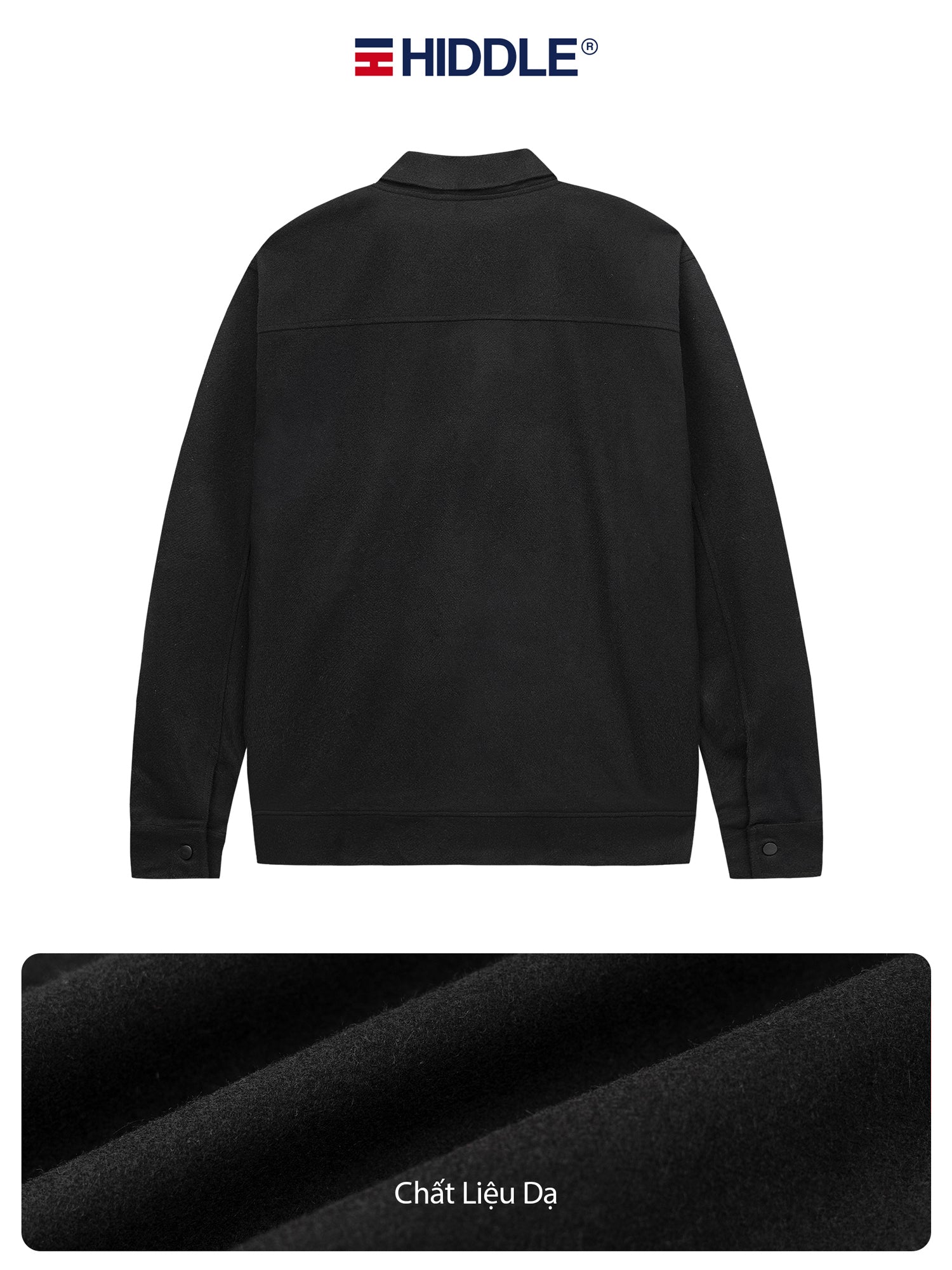 Black jacket with Hiddle logo on a white background