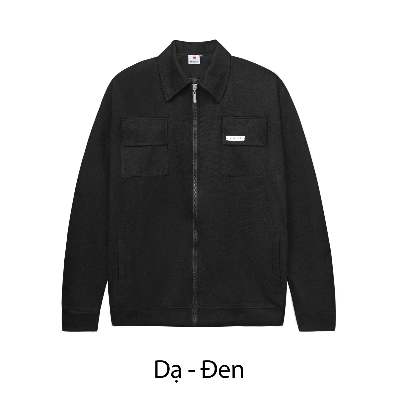 Black jacket with a brand logo on a white background
