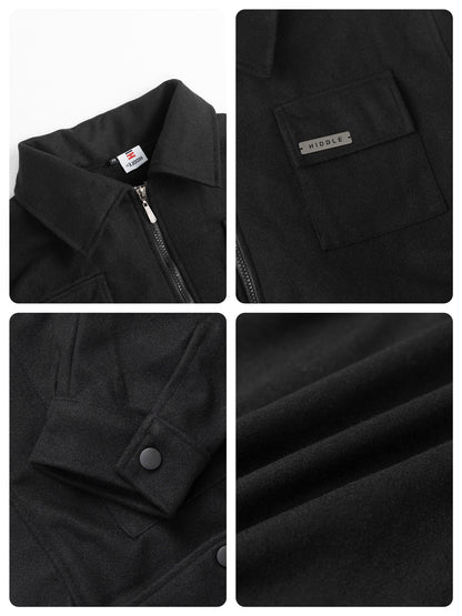 Collage of a black jacket with close-up details on a white background