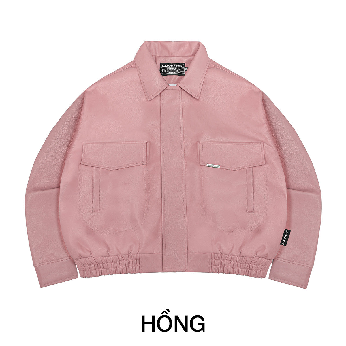Pink jacket with brand label on a white background
