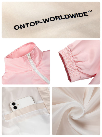 Collage of pink jacket details with 'ONTOP-WORLDWIDE' branding.
