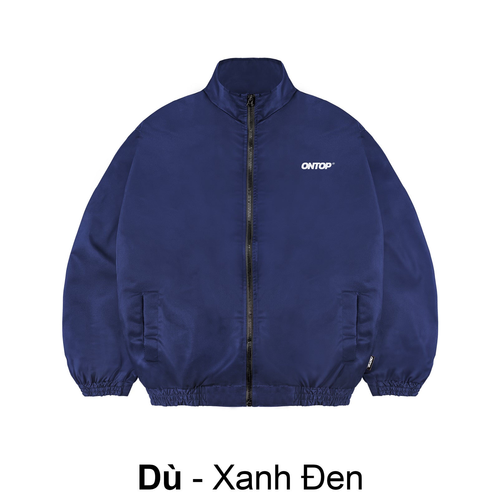 Blue jacket with a brand logo on a white background