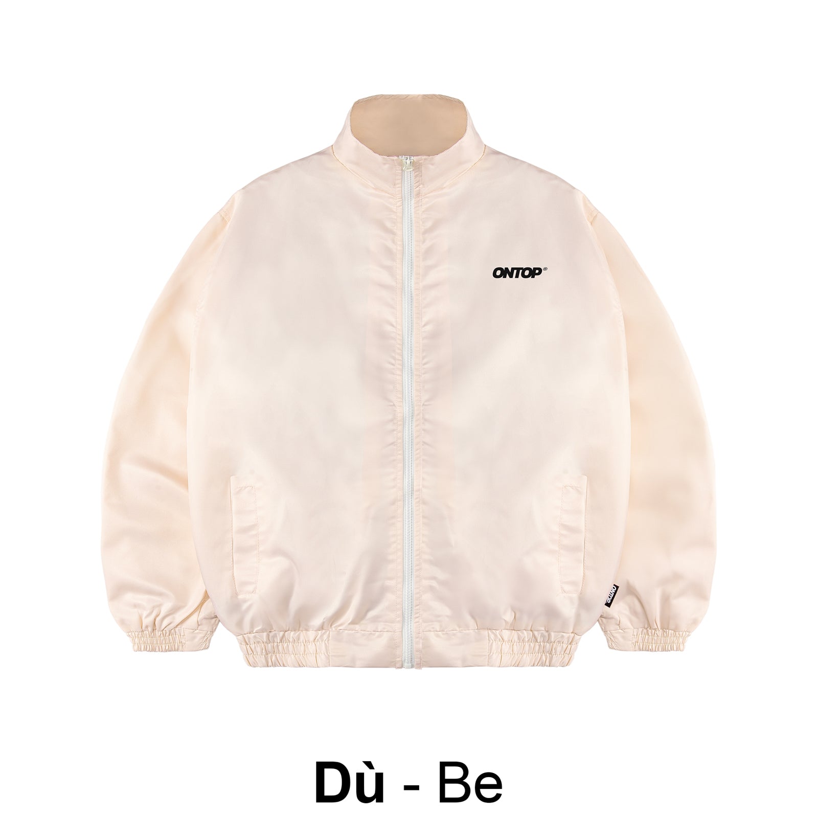 Beige jacket with a brand logo on a white background