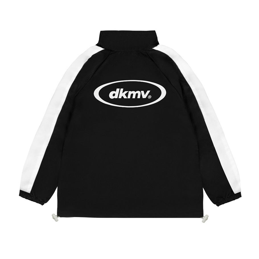 Black jacket with white accents and 'dkmv' logo on a white background