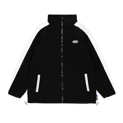 Black jacket with white accents on a white background