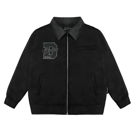 Black jacket with a logo on a white background