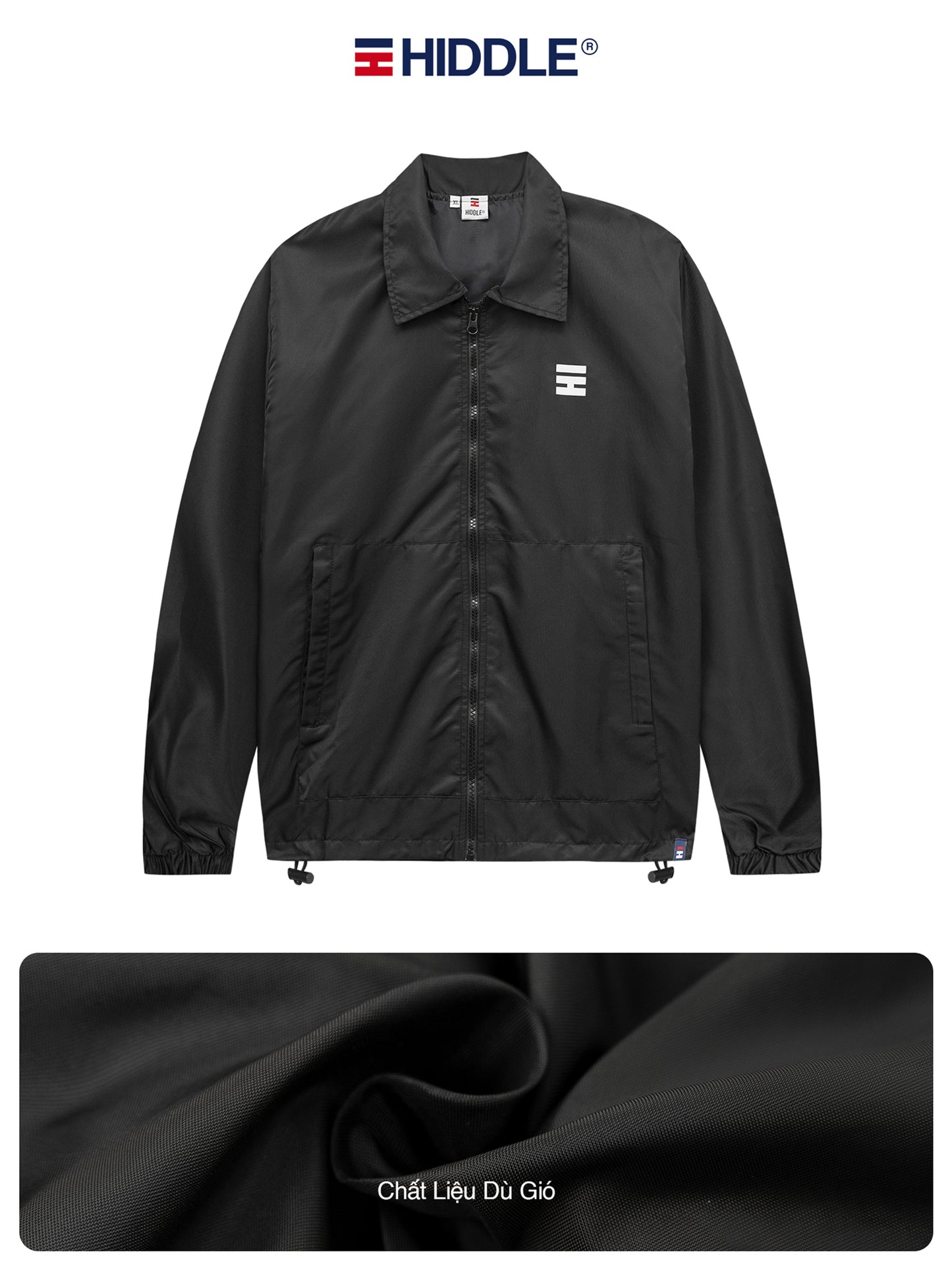 Black jacket with Hiddle logo on a white background