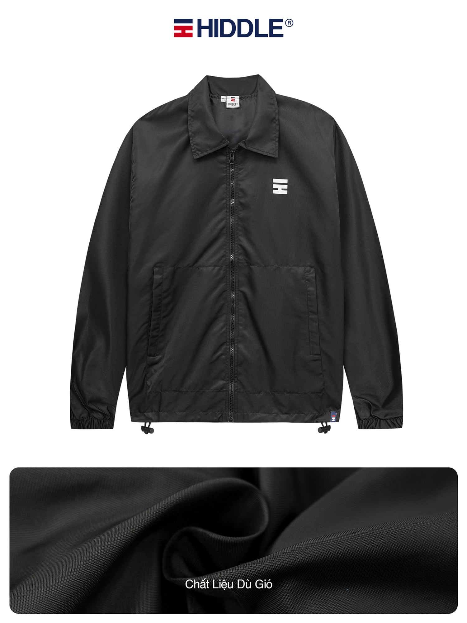 Black jacket with Hiddle logo on a white background