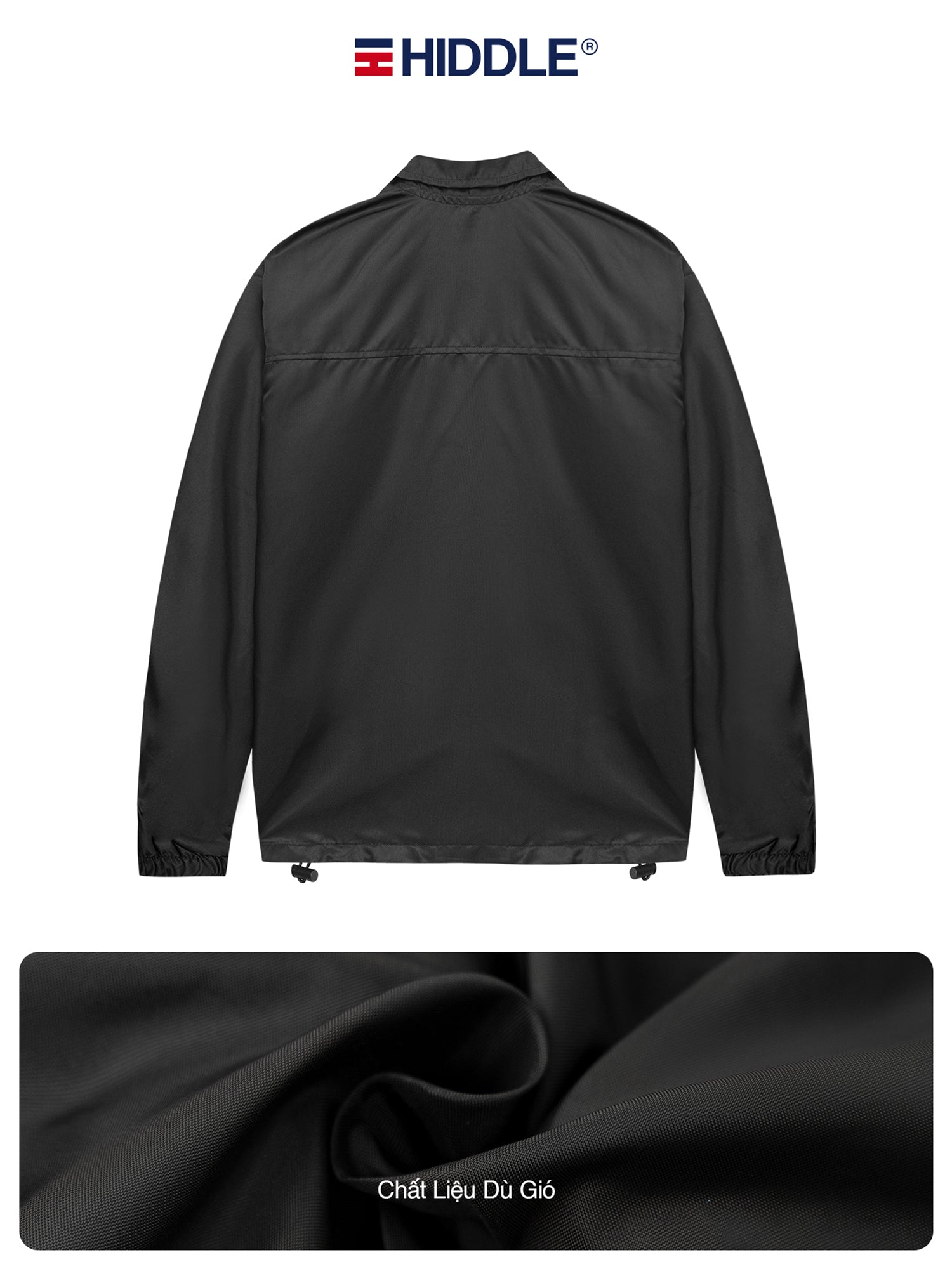 Black jacket with Hiddle logo on a white background