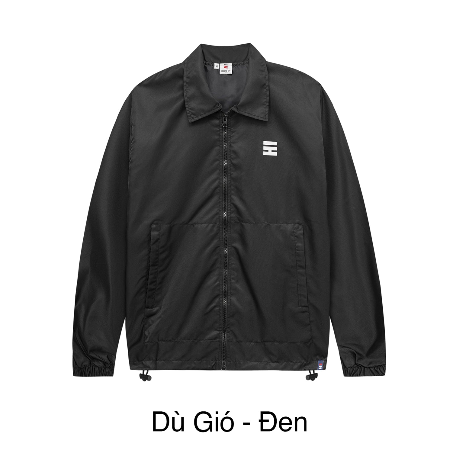Black jacket with a logo on a white background