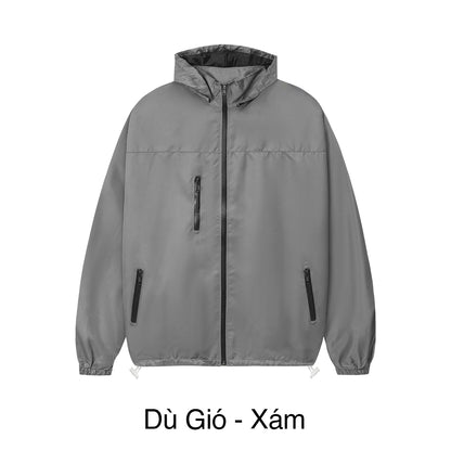 Gray jacket with black zippers on a white background