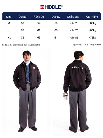 Hiddle jacket size chart with two models wearing the jacket.