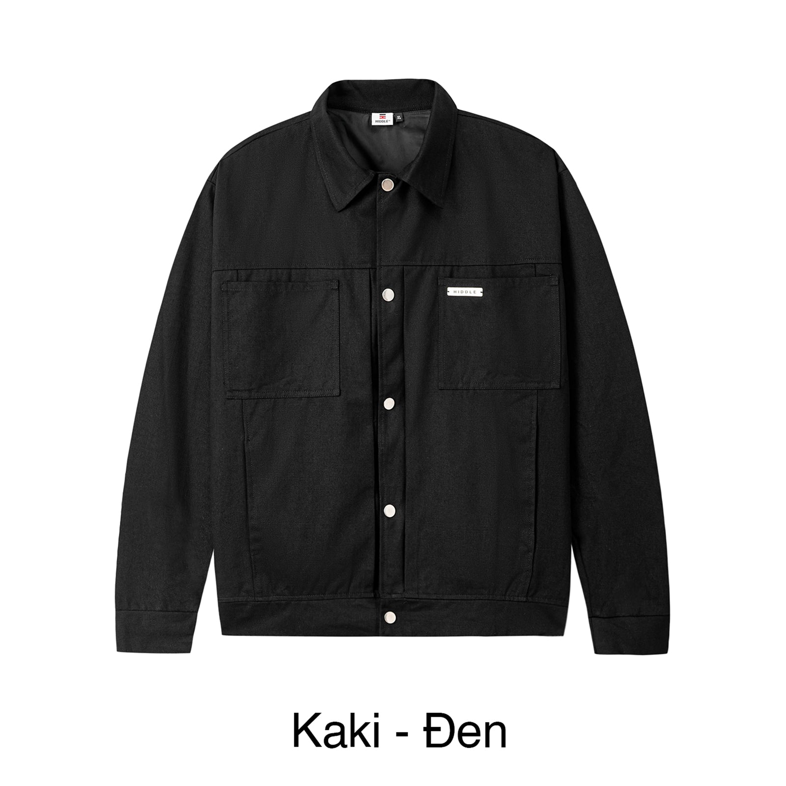 Black jacket with button details on a white background