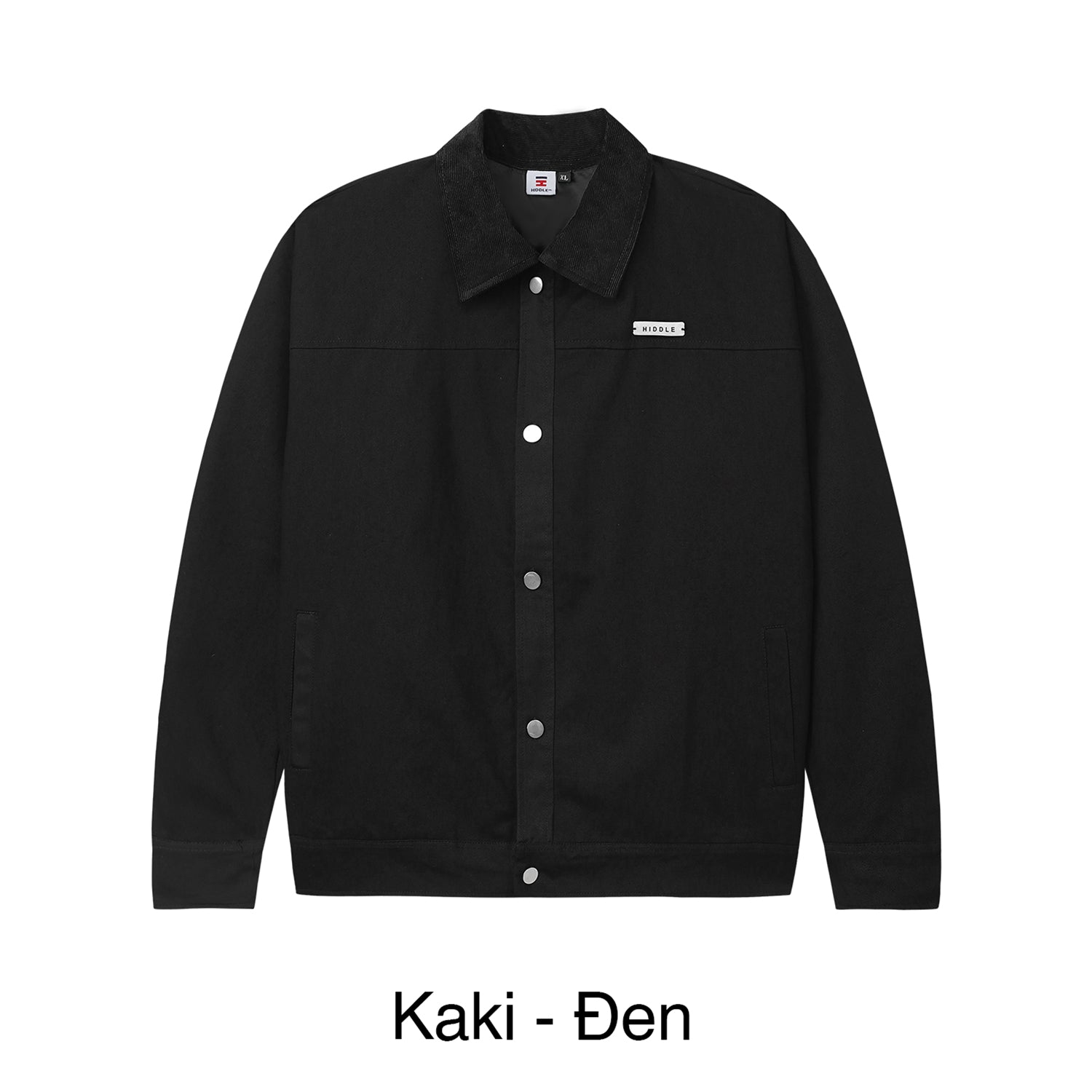Black jacket with a brand logo on a white background