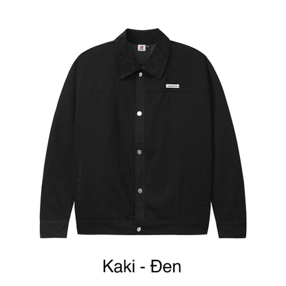 Black jacket with a brand logo on a white background