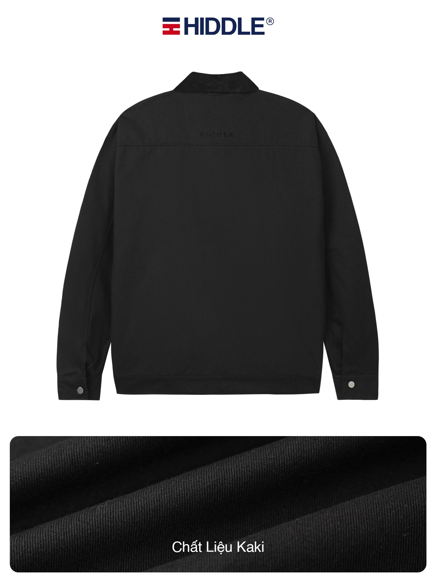 Black jacket with Hiddle logo on a white background
