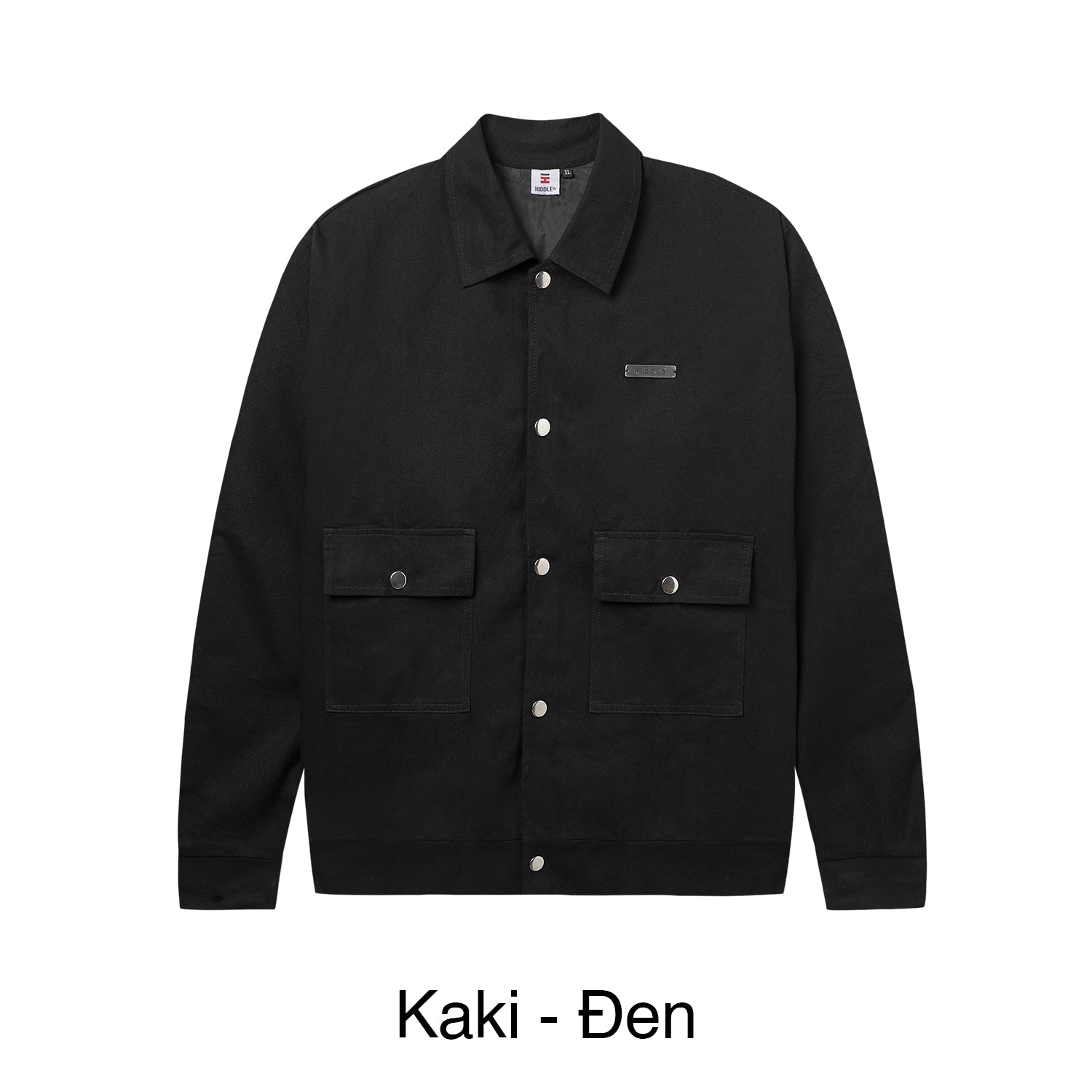 Black jacket with two front pockets on a white background