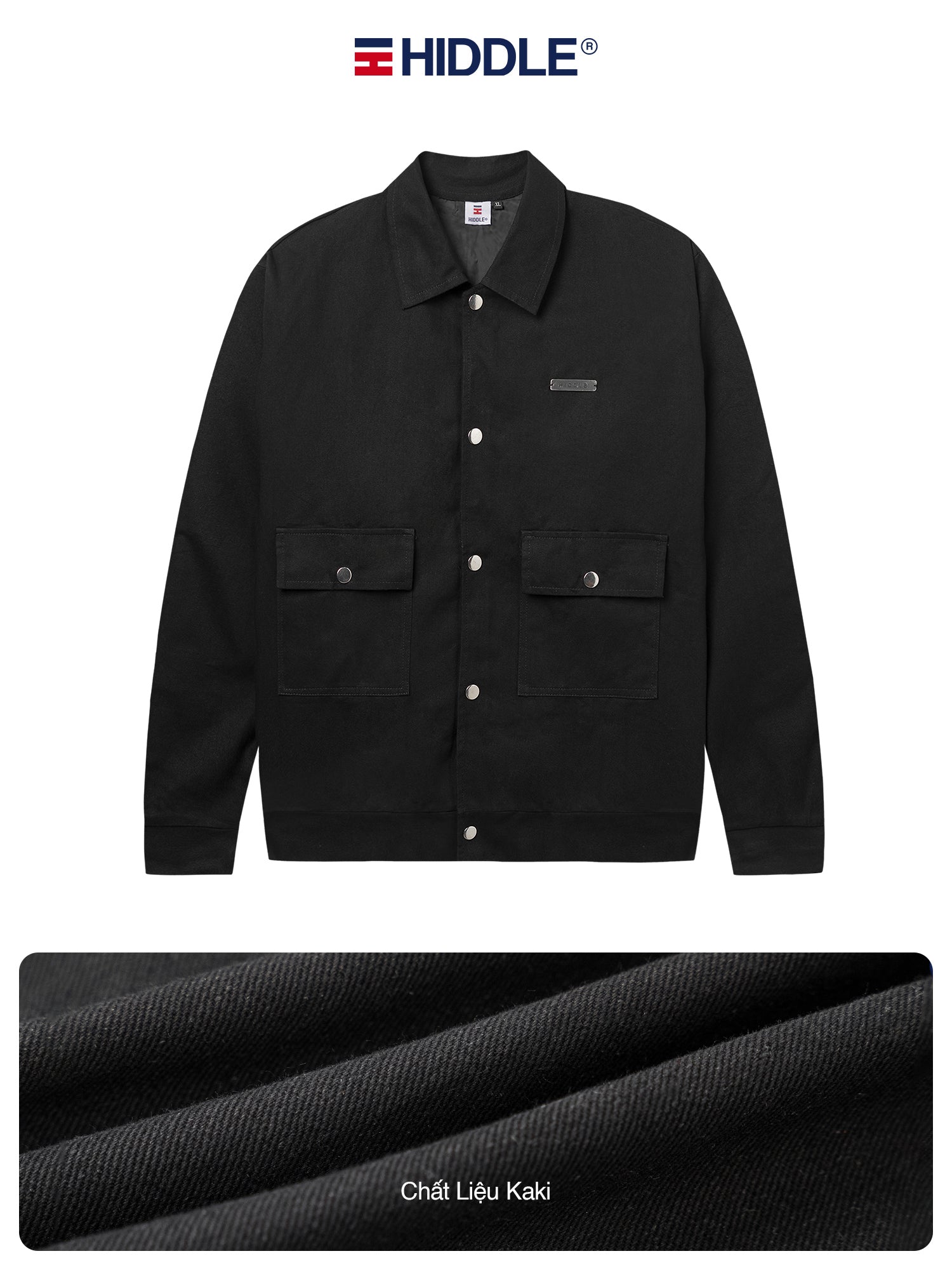 Black jacket with Hiddle logo on a white background