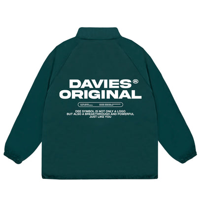 Green jacket with 'DAVIES ORIGINAL' text on the back against a white background