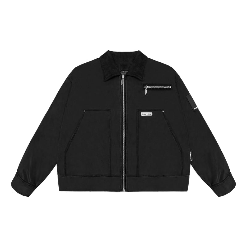 Black jacket with a zipper on a white background