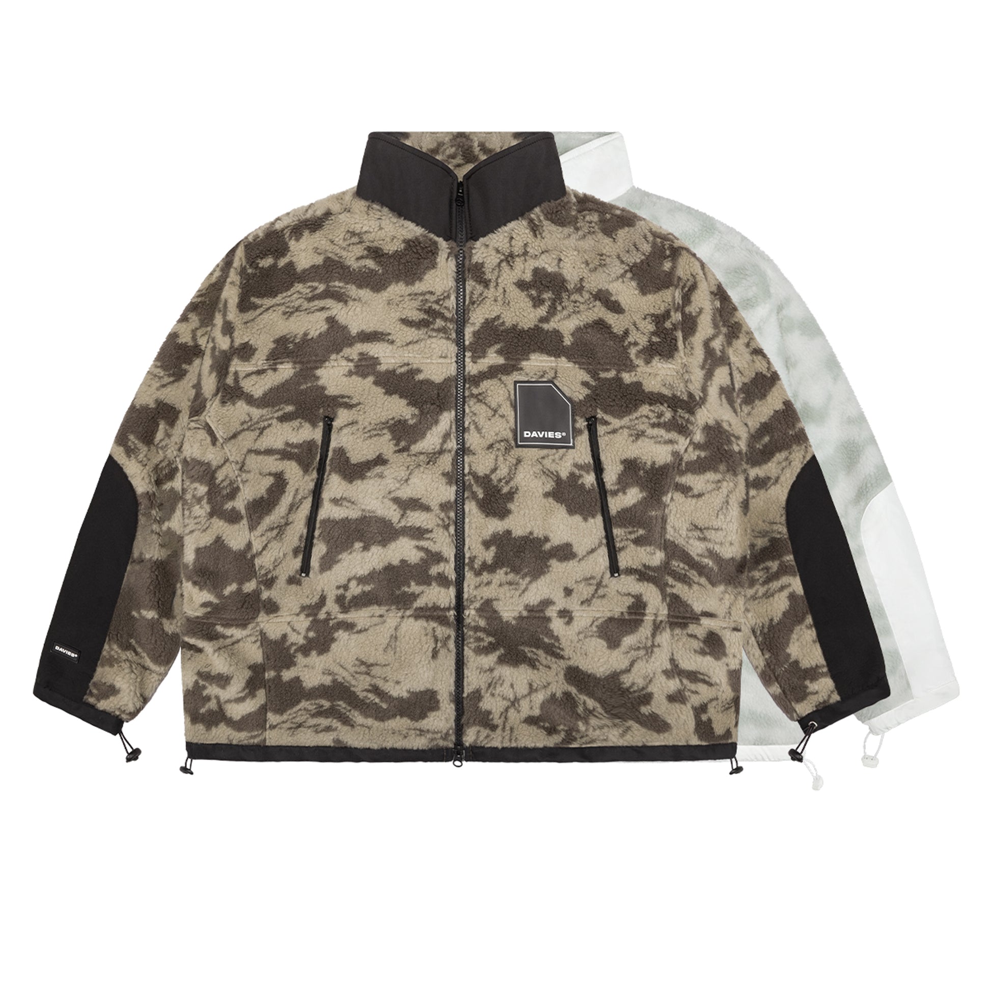 Camouflage jacket with transparent overlay on a white background