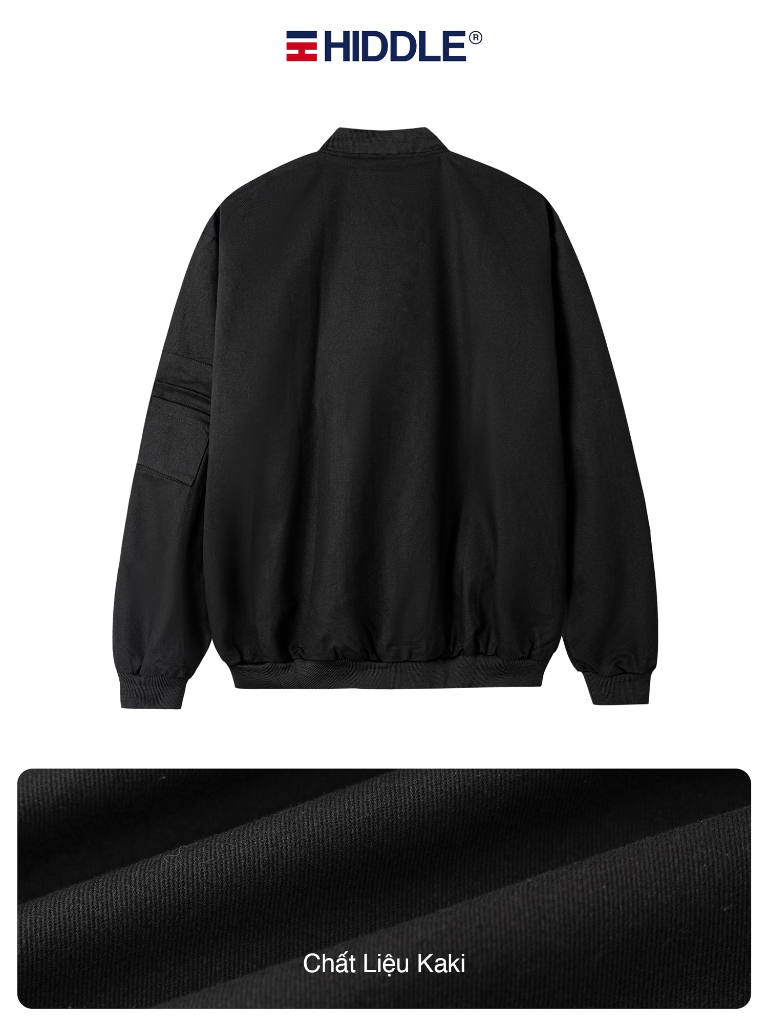 Black jacket with Hiddle logo on a white background