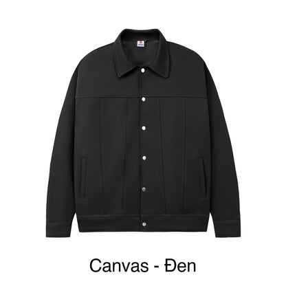 Black jacket with white buttons on a white background