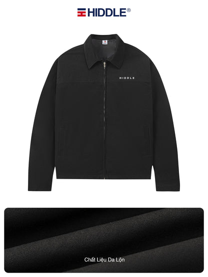 Black jacket with 'Hiddle' branding on a white background