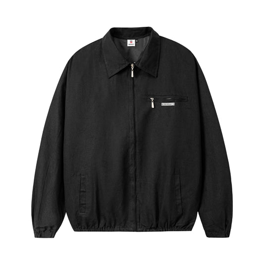 Black jacket with a collar on a white background