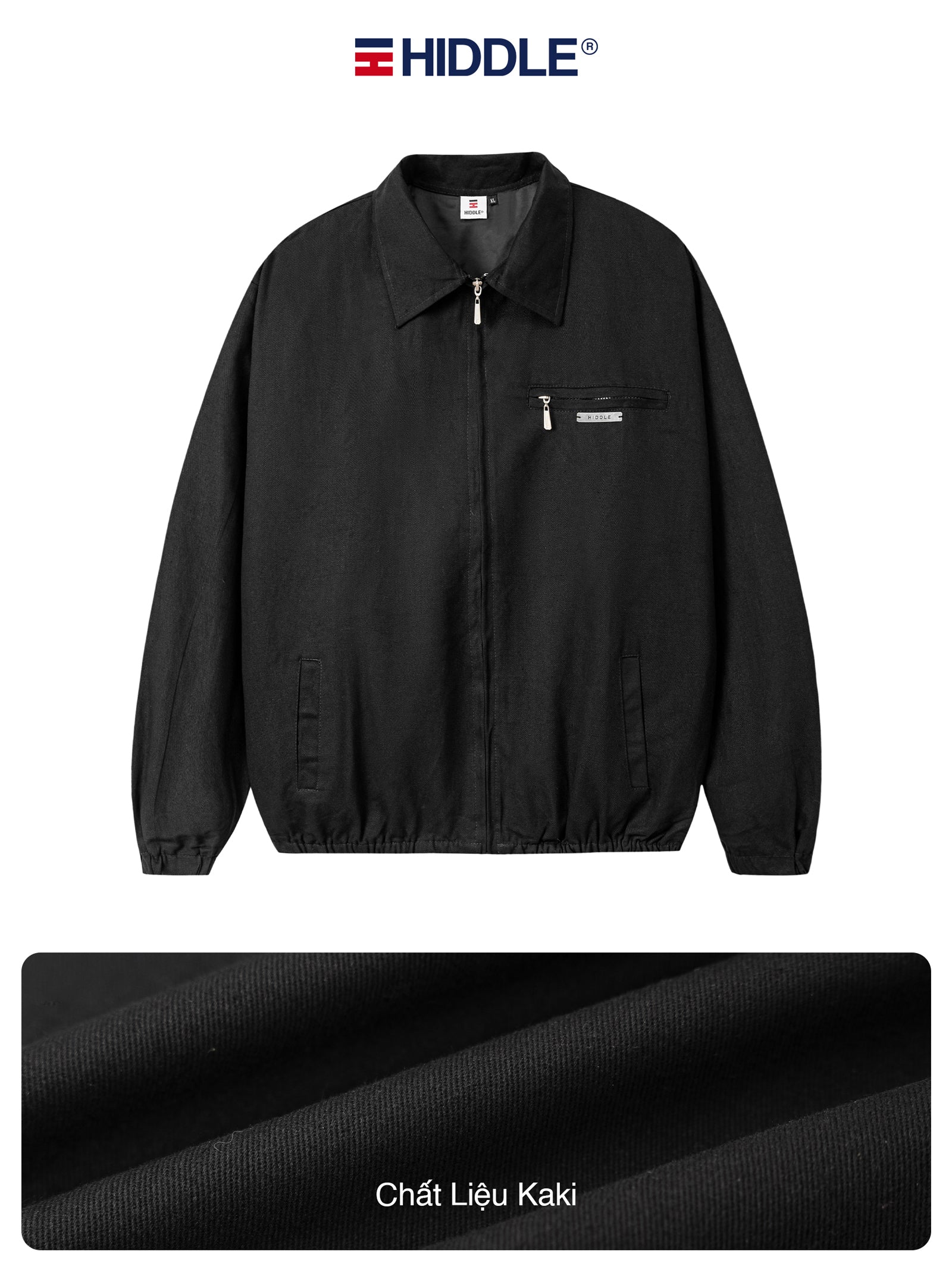 Black jacket with Hiddle logo on a white background