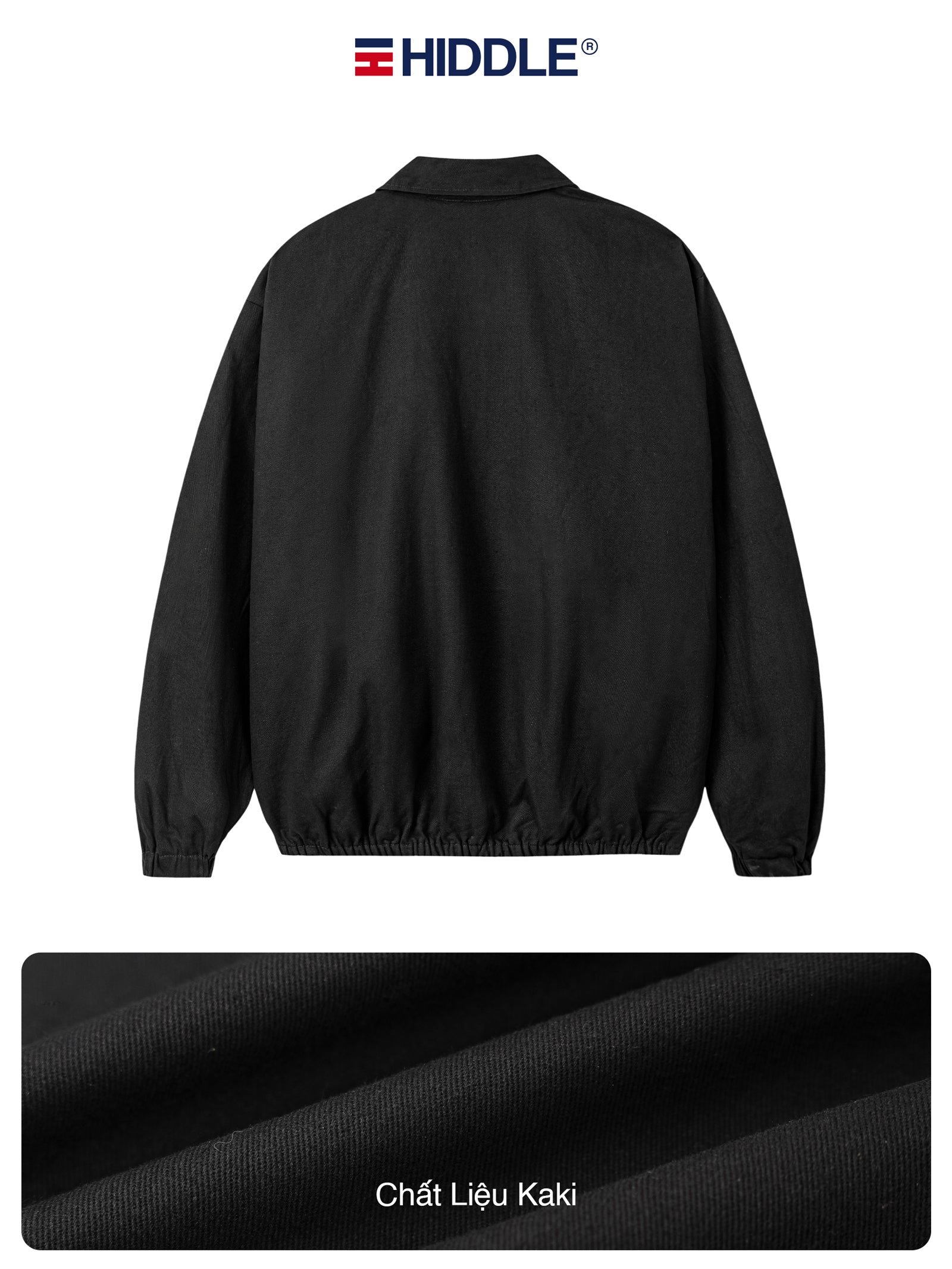 Black jacket with Hiddle logo on a white background