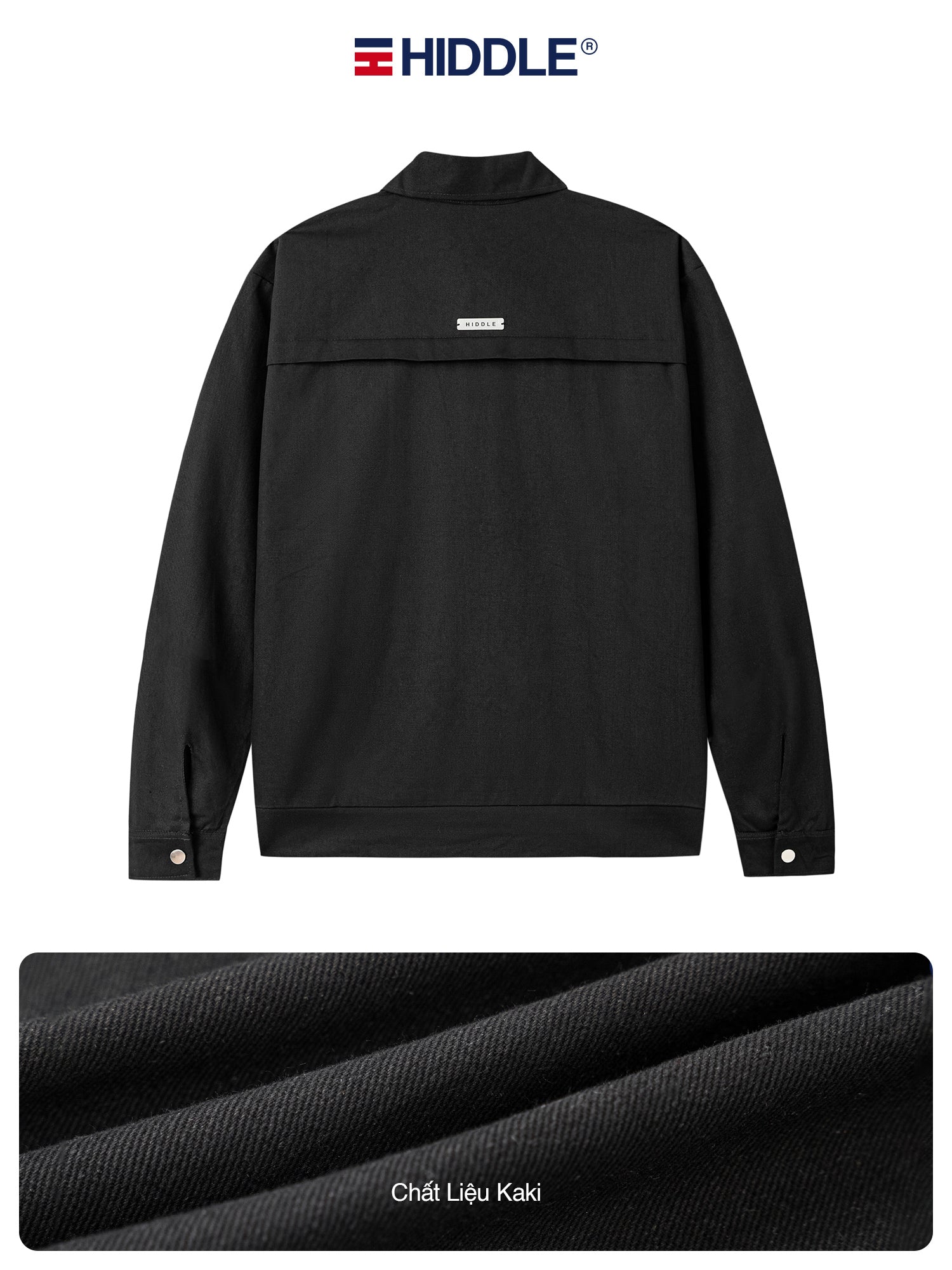 Black jacket with Hiddle logo on a white background