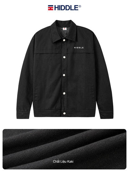 Black jacket with 'Hiddle' branding on a white background
