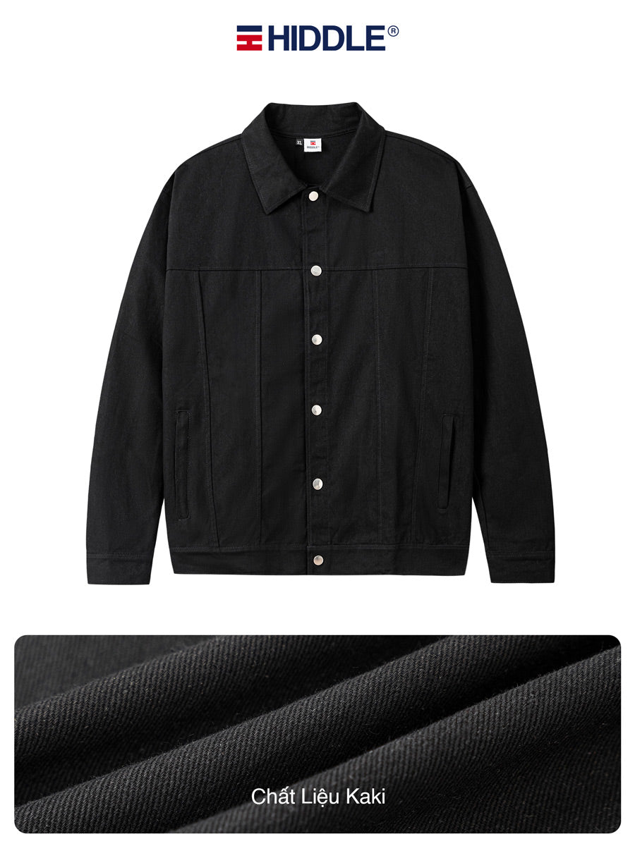 Black jacket with Hiddle branding on a white background