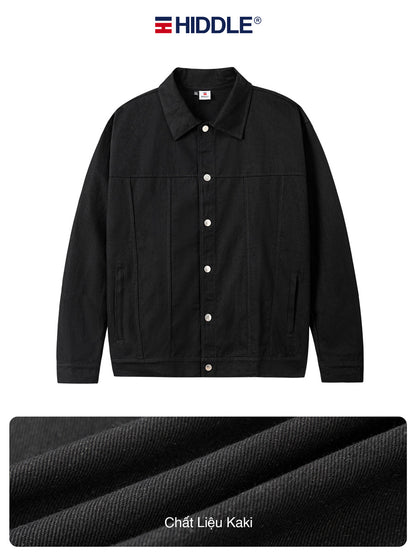 Black jacket with Hiddle branding on a white background