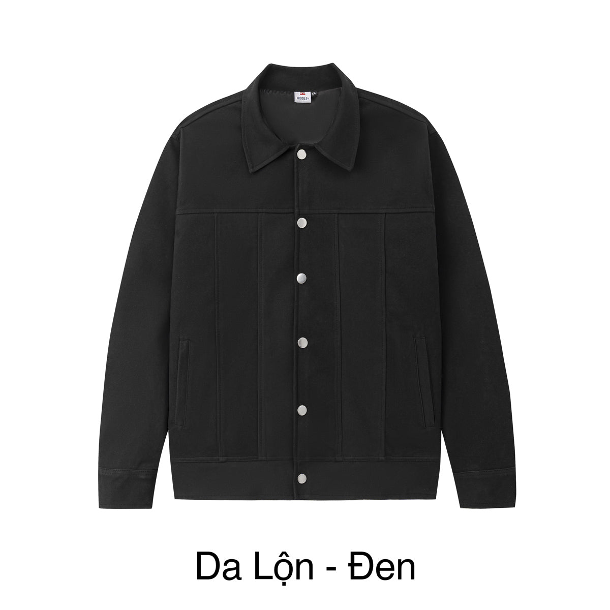 Black jacket with white buttons on a white background