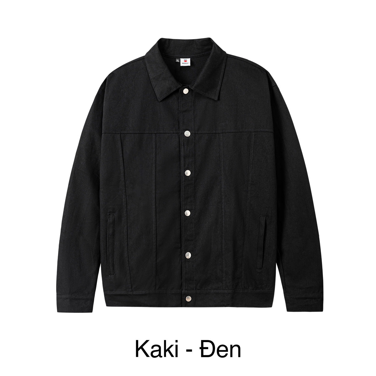 Black jacket with button details on a white background