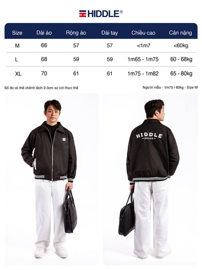 Hiddle jacket size chart with two models wearing the jacket.