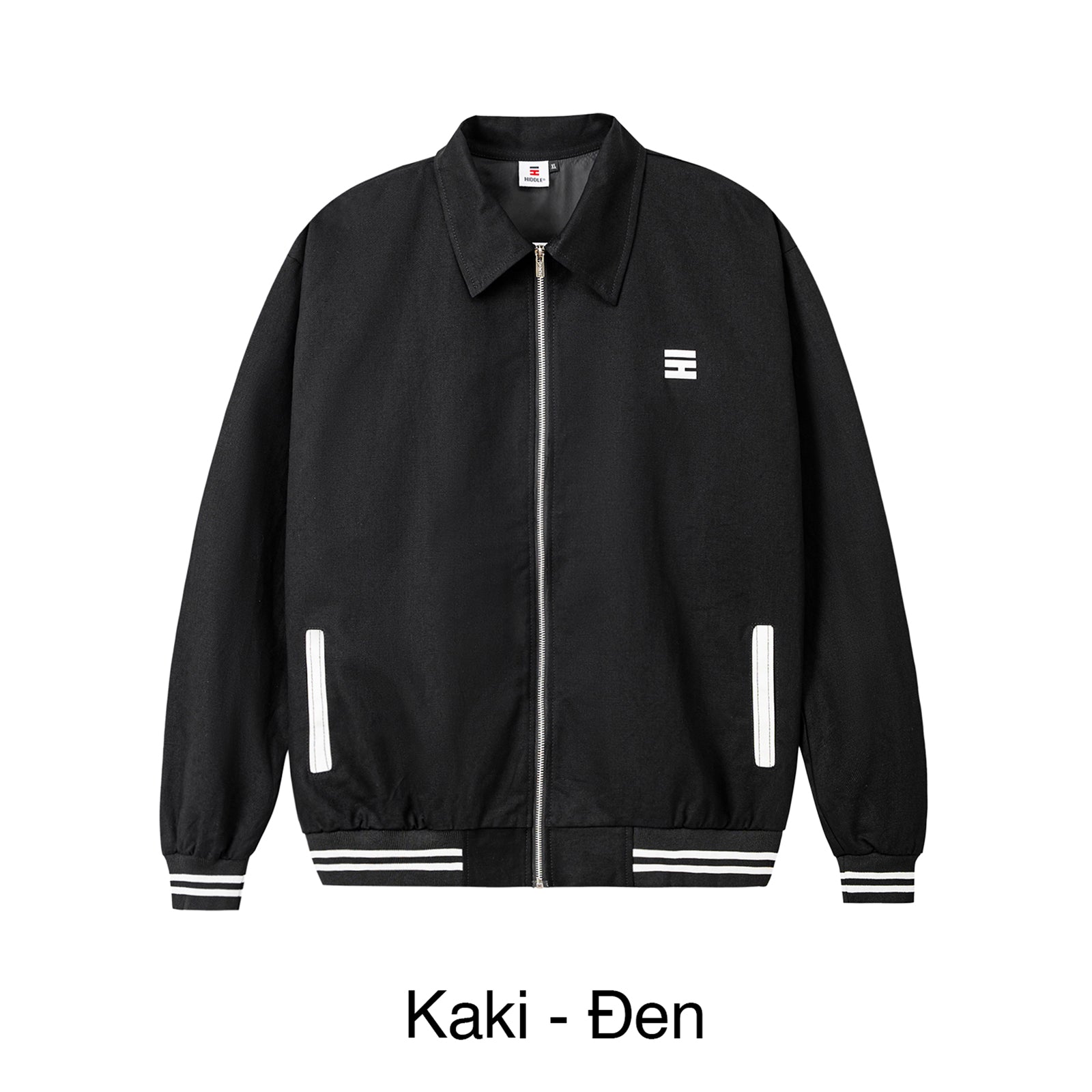 Black jacket with white accents on a white background