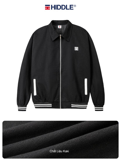 Black jacket with white accents on a white background, featuring the Hiddle brand.