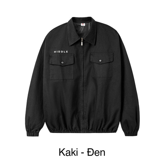Black jacket with 'HIDDLE' branding on a white background