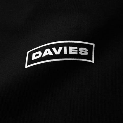 Black shirt with 'DAVIES' logo in white on a black background