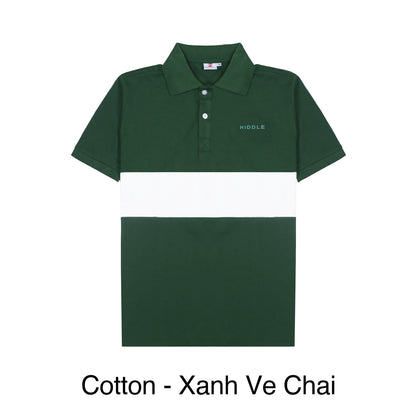 Green and white polo shirt with 'HIDDLE' branding on a white background