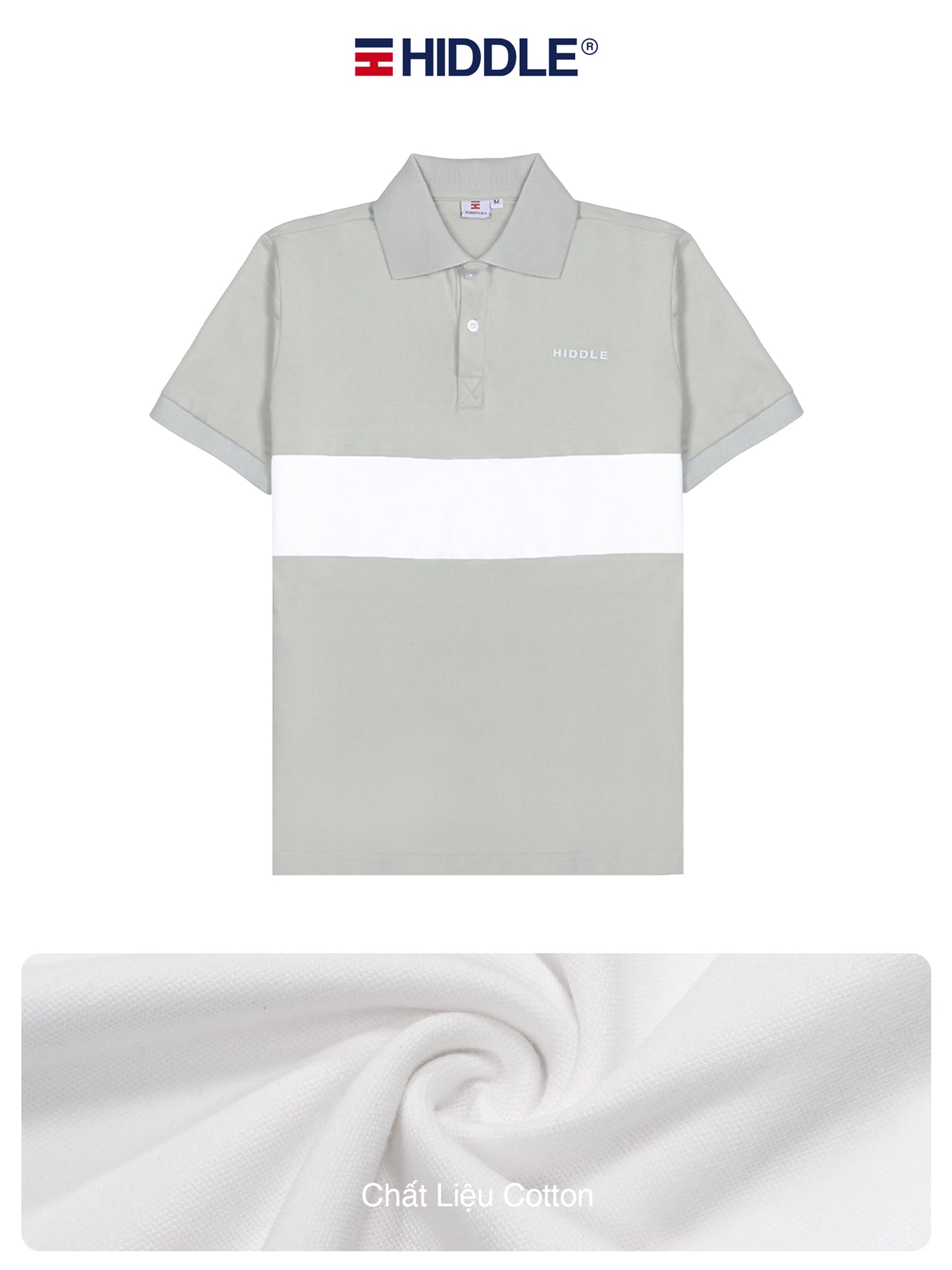 Gray polo shirt with Hiddle branding on a white background